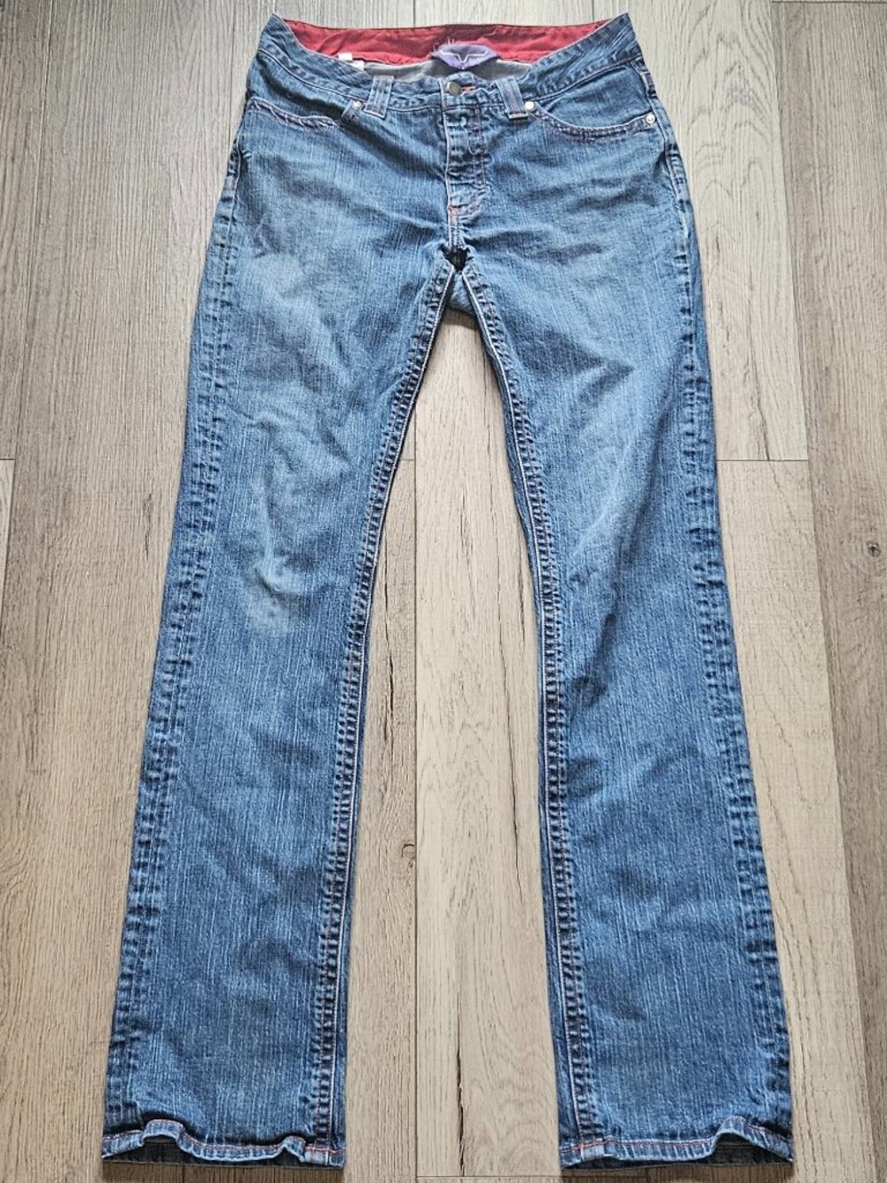 Longhorn Jeans Co. Medium Wash Bootcut Denim Red Trim Pockets Made in USA 6